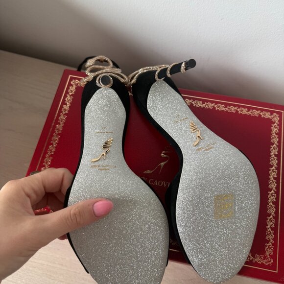 NWT René Caovilla Morgana Sandals Black Suede Leather Snake Rhinestones Sz 41 - Picture 11 of 12